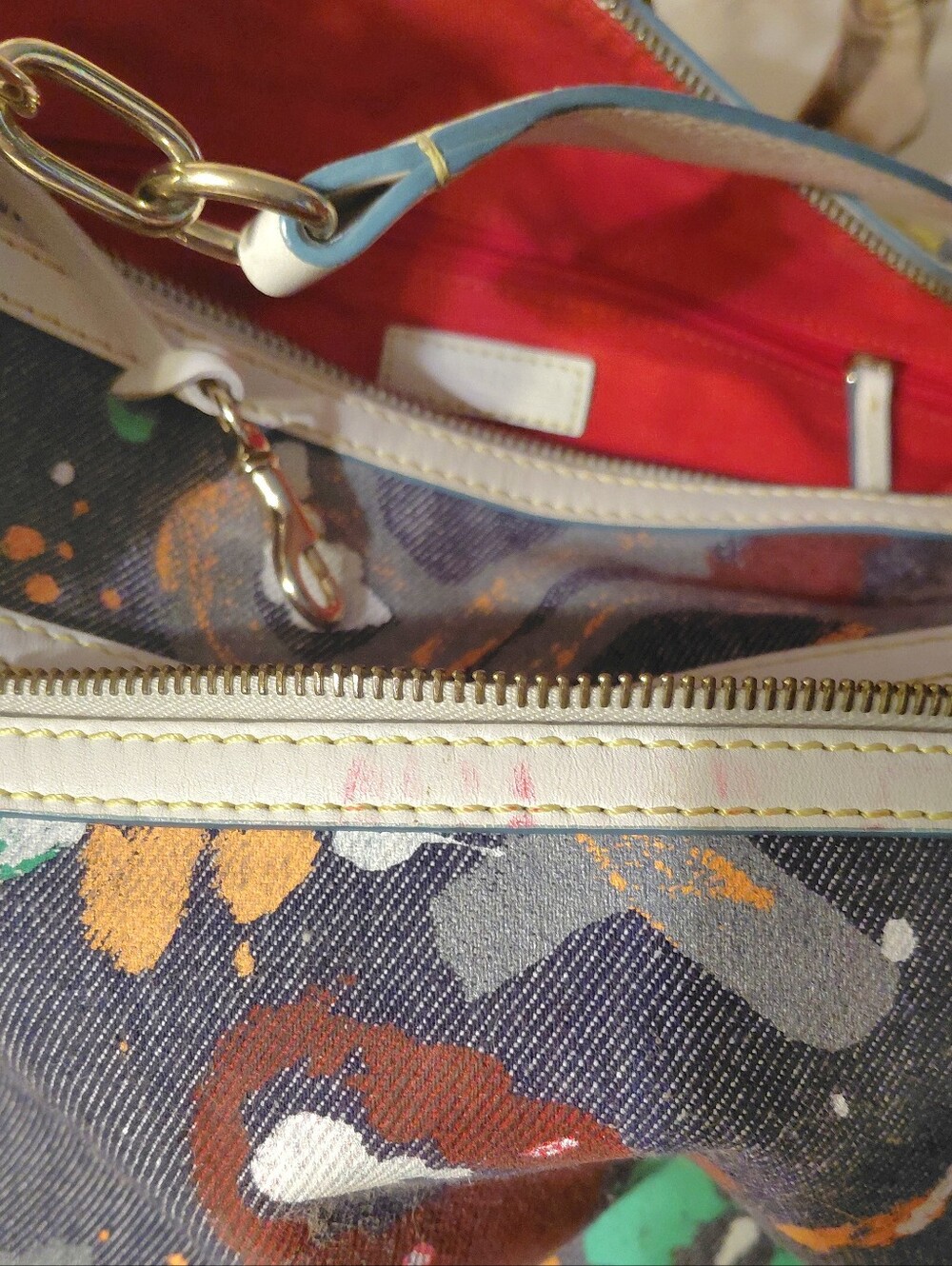 Dooney & Bourke Shoulder Bag Graffiti Paint-Splash Canvas  with White Trim - Picture 14 of 15